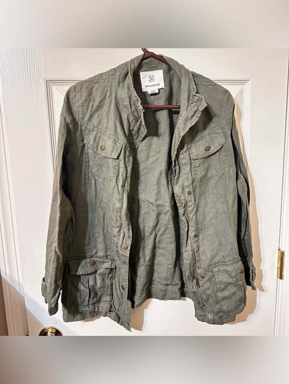 Artisan NY Olive Green Field Jacket - Women’s Lightweight Linen Military Style